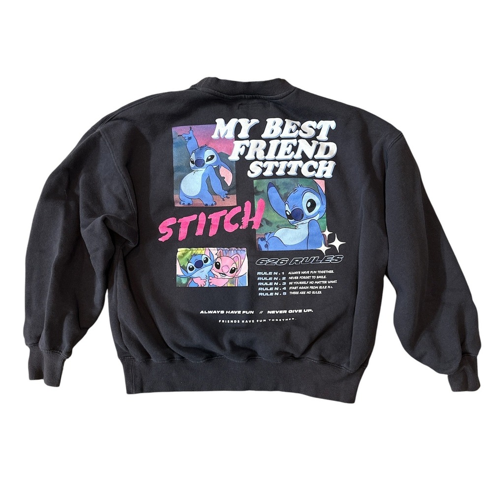 Zara Kids Disney Stitch Graphic Sweatshirt Faded Black Size 13-14 Years Y2K Rare